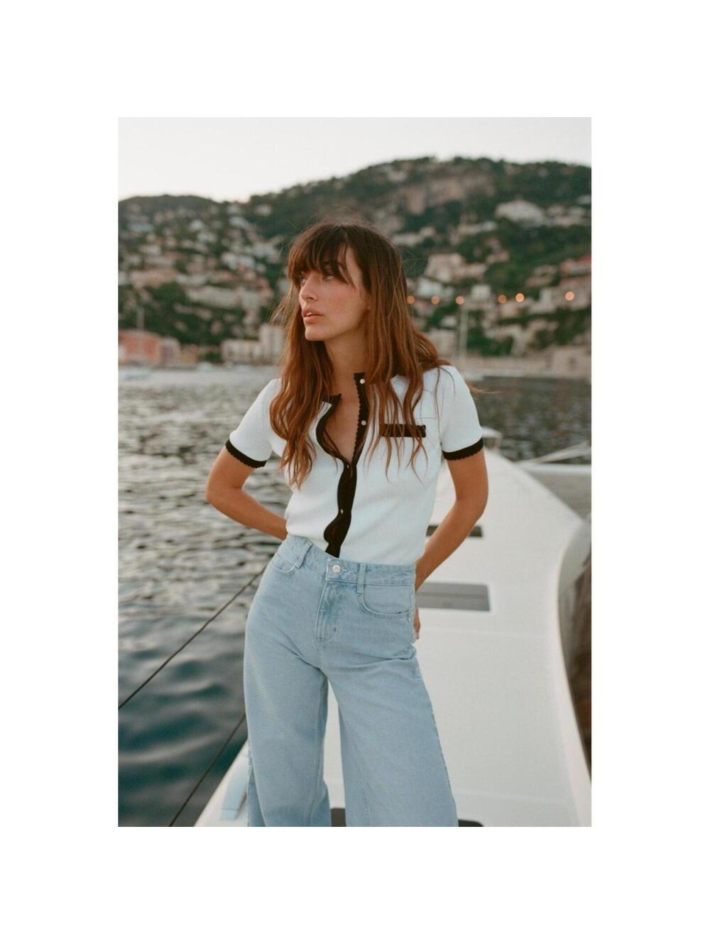 ZARA NWOT WOMENS CONTRAST RIBBED STRETCH COTTON CARDIGAN IN WHITE-SIZE MEDIUM